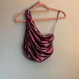 Metallic Pink One-Shoulder Crop Top